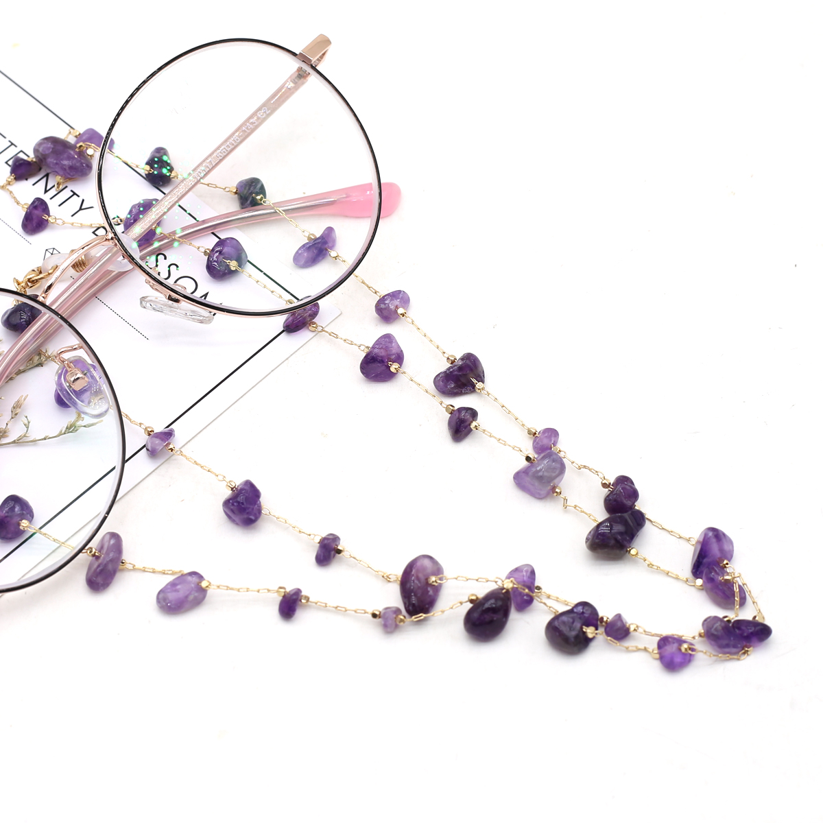 Men Accessories All - Natural Amethyst Stone Beaded Trendy Eyeglasses