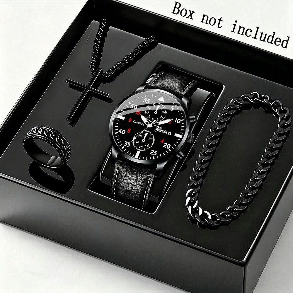 Men Accessories Elegant - Elegant 4pcs Men's Business Quartz Watch