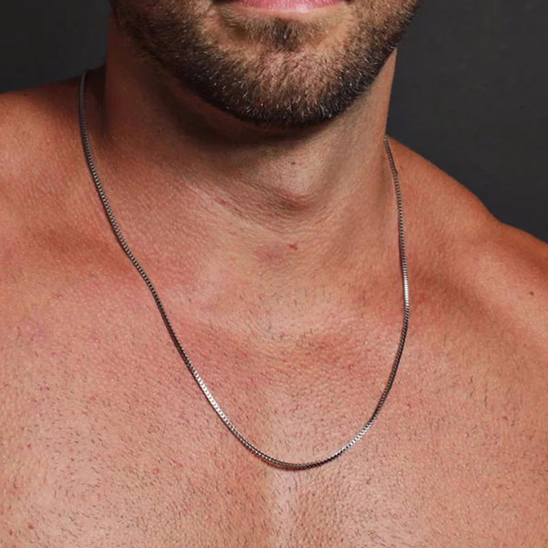 Men Accessories Gift Box - Mens Thin Box Chain Necklace,1/2MM Stainless